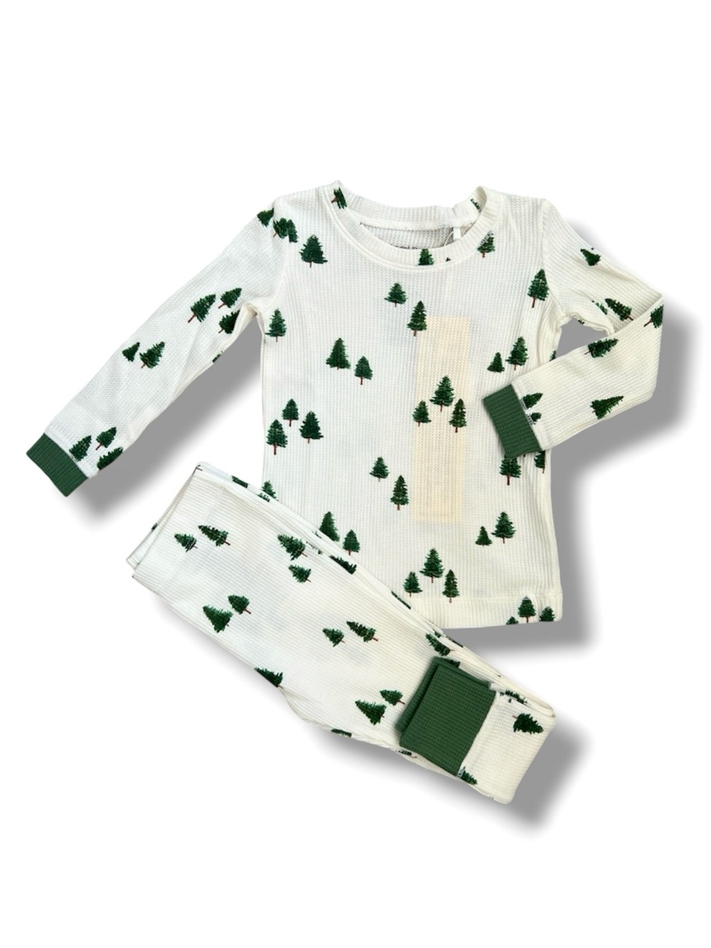Angel Dear Loungewear Set Boys 18-24M Ivory Tiny Forest Christmas Waffle Knit